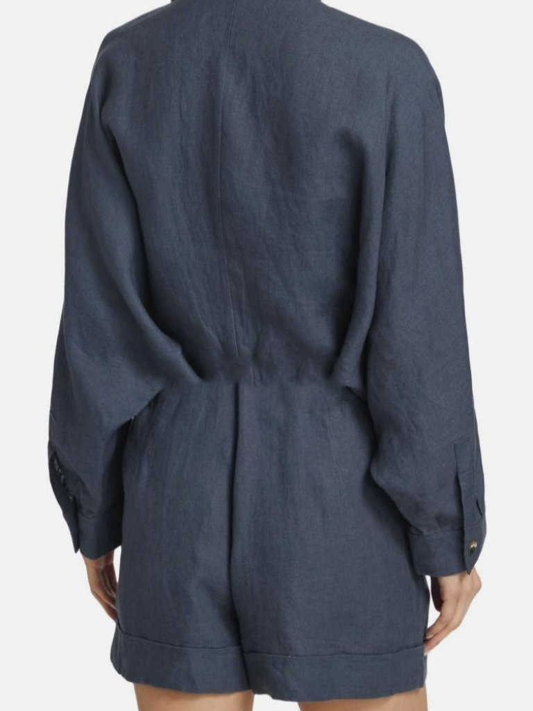 Piece Of White Women's Blue Soleil Shirtdress Linen Long Sleeve Jumpsuit Size S — image 2 of 3